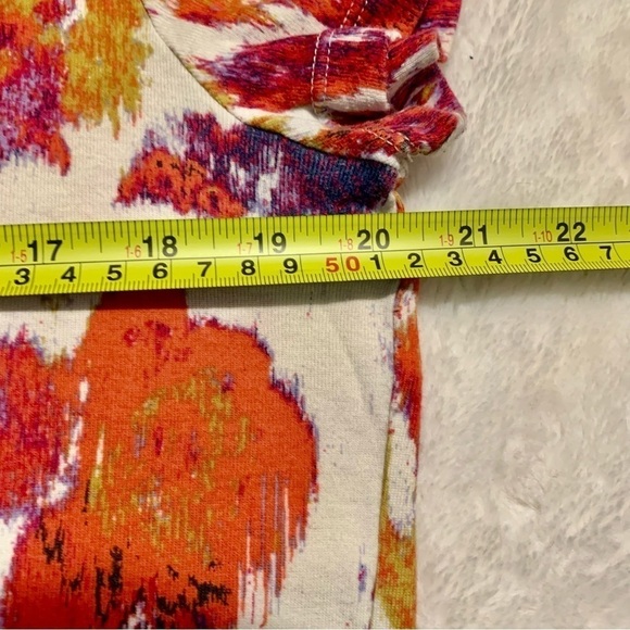 Daisy Fuentes Top Large Cream Orange Purple Gold Abstract Floral Cotton - Picture 14 of 14